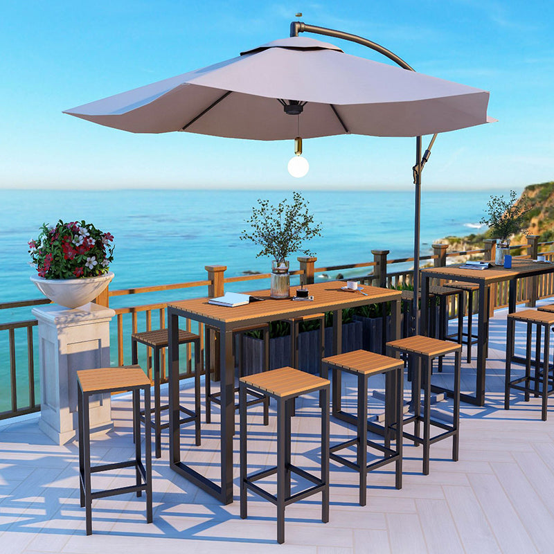 Modern Bar-height Table with Metal Base Bar Table for Outdoor Natural Wood Brown Without Chairs Clearhalo 'Bar Furniture' 'Bar Tables' 'bar_tables' 'furn' 'furn_bar_tables' 'Furniture' 'Kitchen & Dining Furniture' 6321248