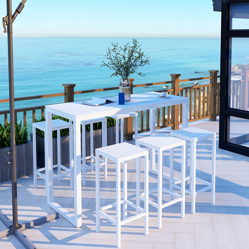 Modern Bar-height Table with Metal Base Bar Table for Outdoor 59.1"L x 23.6"W x 41.3"H White Without Chairs Clearhalo 'Bar Furniture' 'Bar Tables' 'bar_tables' 'furn' 'furn_bar_tables' 'Furniture' 'Kitchen & Dining Furniture' 6321249