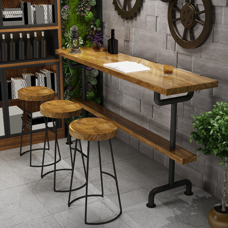 Modern Pub Height Dining Table Iron Solid Wood Pub Table for Patio 70.9"L x 15.7"W x 41.3"H Without Chairs Clearhalo 'Bar Furniture' 'Bar Tables' 'bar_tables' 'furn' 'furn_bar_tables' 'Furniture' 'Kitchen & Dining Furniture' 6321330