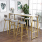 Glam Bar-height Table White Stone Top Pub Table with Gold Base 86.6"L x 15.7"W x 41.3"H Without Chairs Clearhalo 'Bar Furniture' 'Bar Tables' 'bar_tables' 'furn' 'furn_bar_tables' 'Furniture' 'Kitchen & Dining Furniture' 6321363