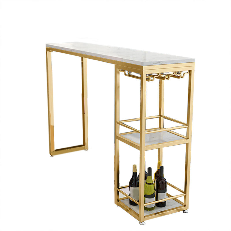 Witte metalen pubtafel met kunstmarmeren blad. Moderne bartafel met 2 planken