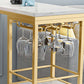 Witte metalen pubtafel met kunstmarmeren blad. Moderne bartafel met 2 planken