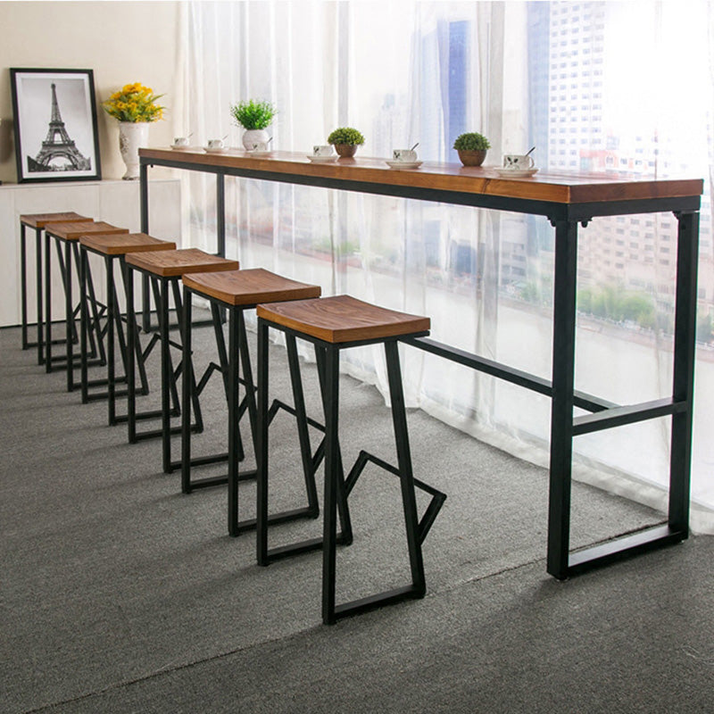 Wood Top Table with Black Legs and Metal Base Kitchen Bar Table 86.6"L x 15.7"W x 41.3"H Without Chairs Clearhalo 'Bar Furniture' 'Bar Tables' 'bar_tables' 'furn' 'furn_bar_tables' 'Furniture' 'Kitchen & Dining Furniture' 6321457