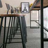 Wood Top Table with Black Legs and Metal Base Kitchen Bar Table Clearhalo 'Bar Furniture' 'Bar Tables' 'bar_tables' 'furn' 'furn_bar_tables' 'Furniture' 'Kitchen & Dining Furniture' 6321463