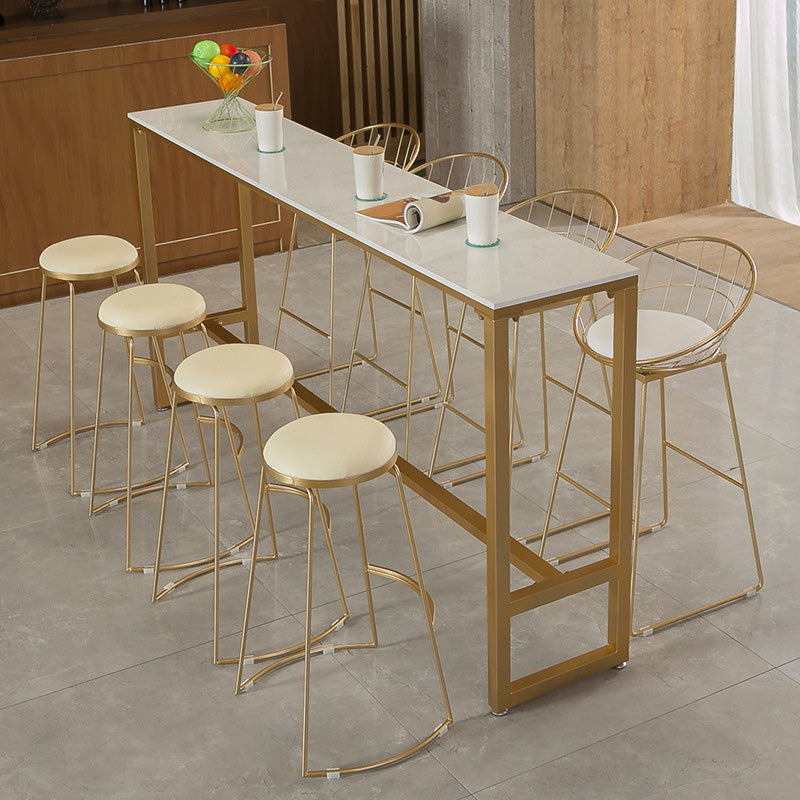 Glam Bar-height Table with Faux Marble Top Table for Patio Use 63"L x 15.7"W x 41.3"H Without Chairs Clearhalo 'Bar Furniture' 'Bar Tables' 'bar_tables' 'furn' 'furn_bar_tables' 'Furniture' 'Kitchen & Dining Furniture' 6321473