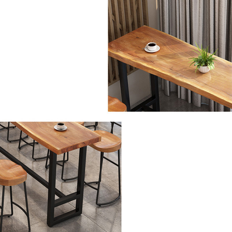 Wood Top Table Metal Black Base Rectangle Bar Table for Patio Use Clearhalo 'Bar Furniture' 'Bar Tables' 'bar_tables' 'furn' 'furn_bar_tables' 'Furniture' 'Kitchen & Dining Furniture' 6321517