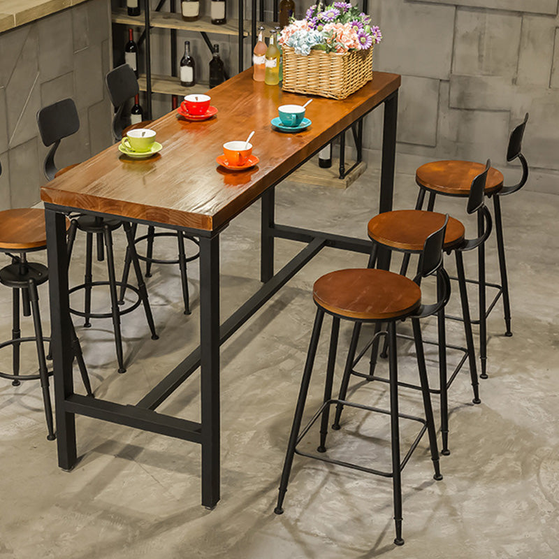 Metal Bar Table Rectangular Wood Top Bistro Pub Table with Trestle Base 70.9"L x 15.7"W x 41.3"H Without Chairs Clearhalo 'Bar Furniture' 'Bar Tables' 'bar_tables' 'furn' 'furn_bar_tables' 'Furniture' 'Kitchen & Dining Furniture' 6321541