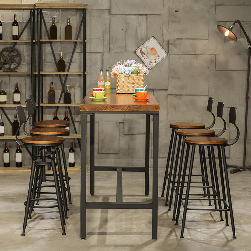 Metal Bar Table Rectangular Wood Top Bistro Pub Table with Trestle Base 78.7"L x 15.7"W x 41.3"H Without Chairs Clearhalo 'Bar Furniture' 'Bar Tables' 'bar_tables' 'furn' 'furn_bar_tables' 'Furniture' 'Kitchen & Dining Furniture' 6321543