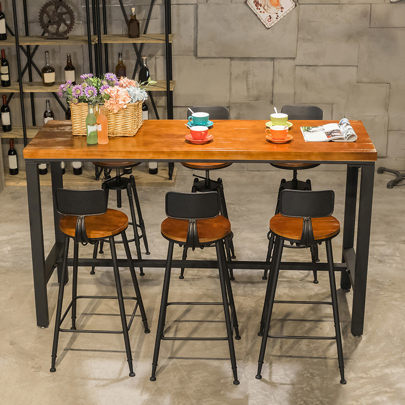 Metal Bar Table Rectangular Wood Top Bistro Pub Table with Trestle Base 86.6"L x 15.7"W x 41.3"H Without Chairs Clearhalo 'Bar Furniture' 'Bar Tables' 'bar_tables' 'furn' 'furn_bar_tables' 'Furniture' 'Kitchen & Dining Furniture' 6321544