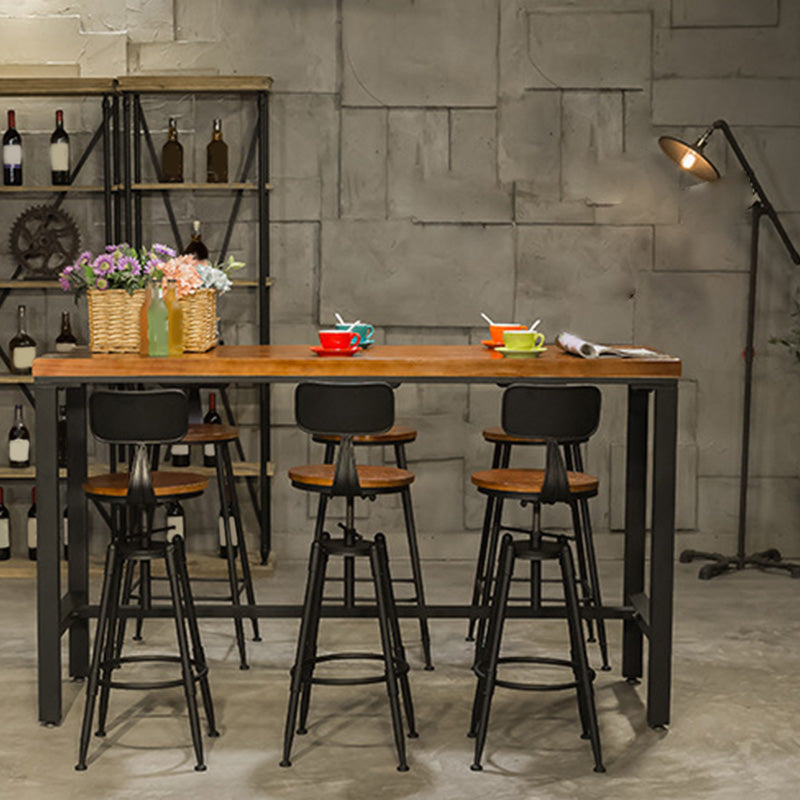 Metal Bar Table Rectangular Wood Top Bistro Pub Table with Trestle Base 59.1"L x 15.7"W x 41.3"H Without Chairs Clearhalo 'Bar Furniture' 'Bar Tables' 'bar_tables' 'furn' 'furn_bar_tables' 'Furniture' 'Kitchen & Dining Furniture' 6321545