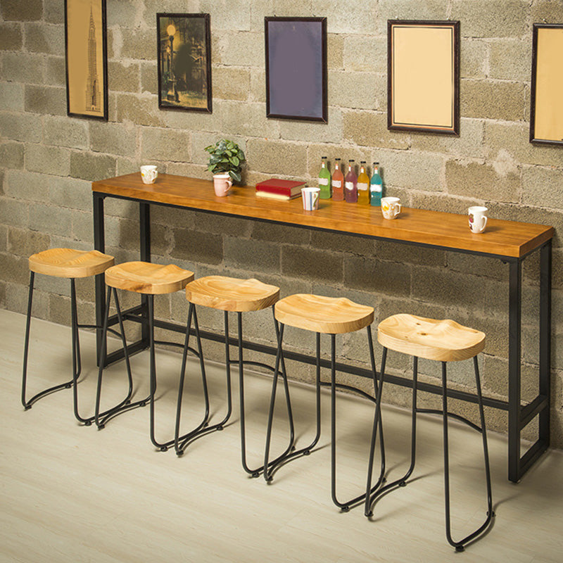 Metal Bar Table Solid Wood Top Bistro Pub Table for Patio Use 86.6"L x 15.7"W x 41.3"H Without Chairs Clearhalo 'Bar Furniture' 'Bar Tables' 'bar_tables' 'furn' 'furn_bar_tables' 'Furniture' 'Kitchen & Dining Furniture' 6321585