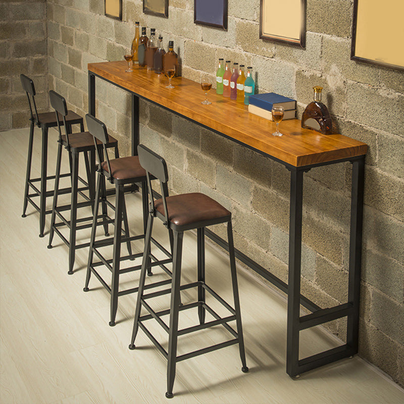Metal Bar Table Solid Wood Top Bistro Pub Table for Patio Use 78.7"L x 15.7"W x 41.3"H Without Chairs Clearhalo 'Bar Furniture' 'Bar Tables' 'bar_tables' 'furn' 'furn_bar_tables' 'Furniture' 'Kitchen & Dining Furniture' 6321586