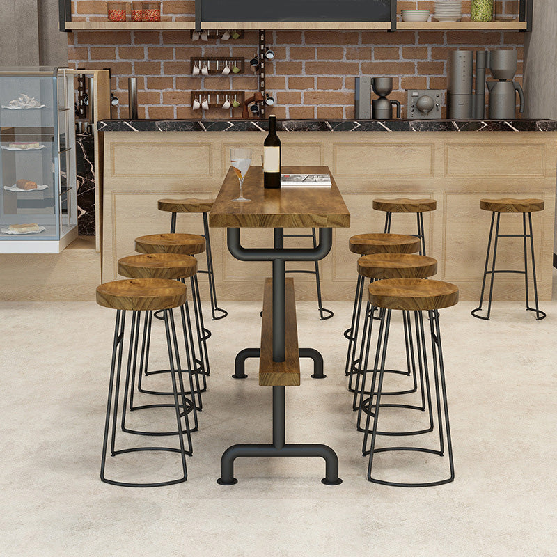 Industrial Style Bar Table Bistro Pub Table with Metal Black Base 63"L x 15.7"W x 41.3"H Without Chairs Clearhalo 'Bar Furniture' 'Bar Tables' 'bar_tables' 'furn' 'furn_bar_tables' 'Furniture' 'Kitchen & Dining Furniture' 6321602