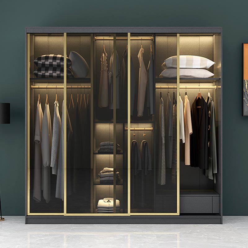 Armoire de porte coulissante moderne pour armoire noire de chambre à coucher avec portes en verre