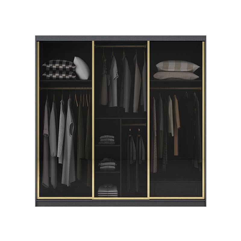 Armoire de porte coulissante moderne pour armoire noire de chambre à coucher avec portes en verre