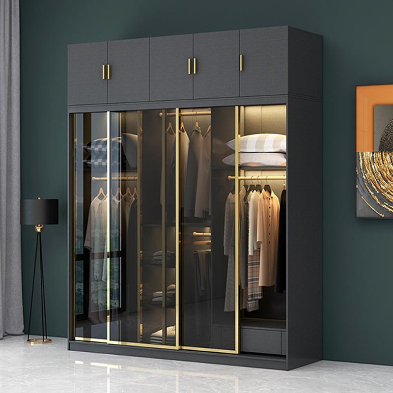 Armoire de porte coulissante moderne pour armoire noire de chambre à coucher avec portes en verre