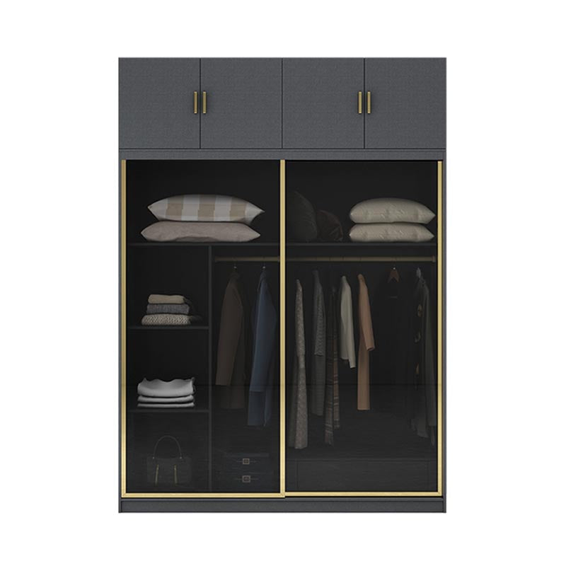 Armoire de porte coulissante moderne pour armoire noire de chambre à coucher avec portes en verre