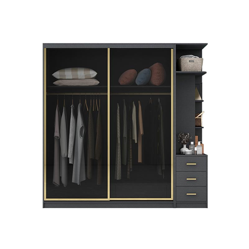 Armoire de porte coulissante moderne pour armoire noire de chambre à coucher avec portes en verre