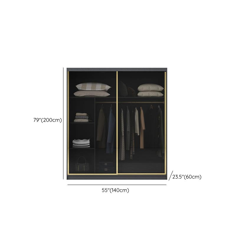 Armoire de porte coulissante moderne pour armoire noire de chambre à coucher avec portes en verre
