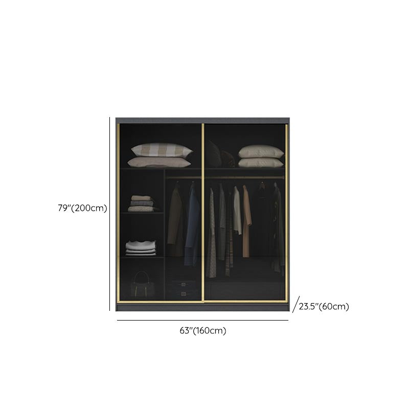 Armoire de porte coulissante moderne pour armoire noire de chambre à coucher avec portes en verre