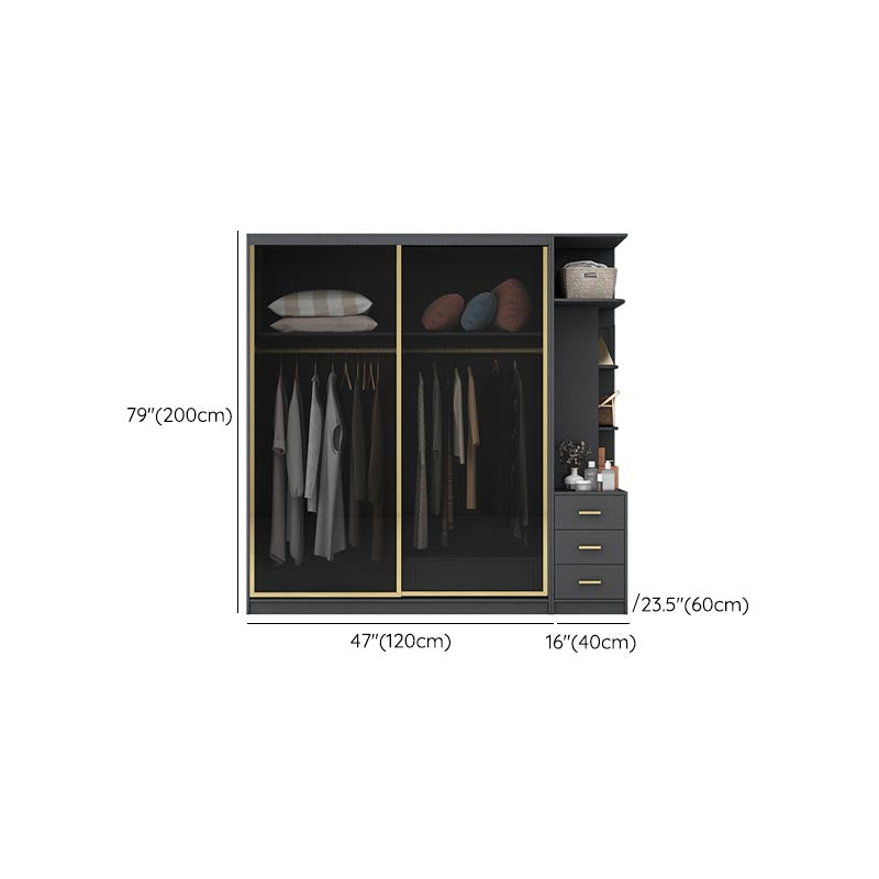 Armoire de porte coulissante moderne pour armoire noire de chambre à coucher avec portes en verre
