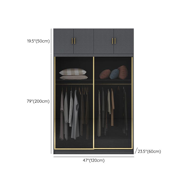 Armoire de porte coulissante moderne pour armoire noire de chambre à coucher avec portes en verre
