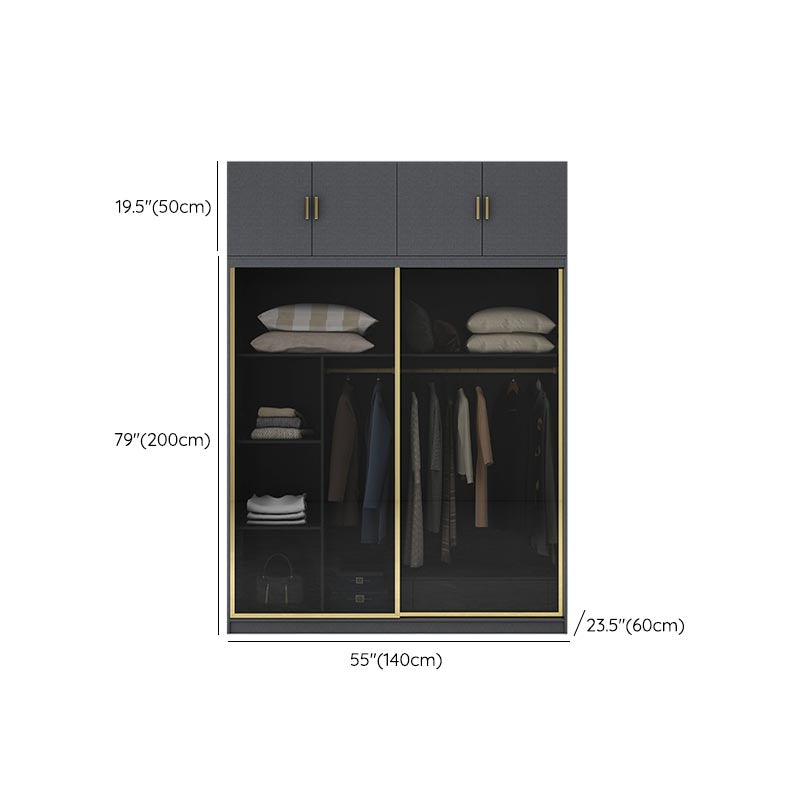 Armoire de porte coulissante moderne pour armoire noire de chambre à coucher avec portes en verre