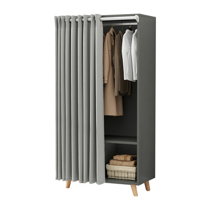 Bedroom Storage Cabinet with Clothes Rail Modern Cabinet with Wooden Legs 31"L x 16"W x 69"H Grey Clearhalo 'Armoires & Wardrobes' 'armoires_wardrobes' 'Bedroom Furniture' 'furn' 'furn_armoires_wardrobes' 'Furniture' 6321976