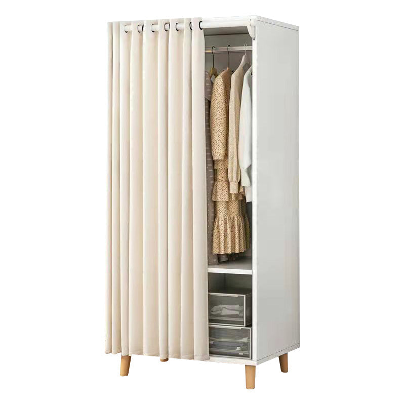 Bedroom Storage Cabinet with Clothes Rail Modern Cabinet with Wooden Legs 31"L x 16"W x 69"H White Clearhalo 'Armoires & Wardrobes' 'armoires_wardrobes' 'Bedroom Furniture' 'furn' 'furn_armoires_wardrobes' 'Furniture' 6321978