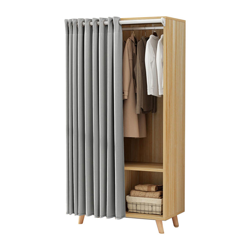 Bedroom Storage Cabinet with Clothes Rail Modern Cabinet with Wooden Legs 31"L x 16"W x 69"H Wood-Light Grey Clearhalo 'Armoires & Wardrobes' 'armoires_wardrobes' 'Bedroom Furniture' 'furn' 'furn_armoires_wardrobes' 'Furniture' 6321983