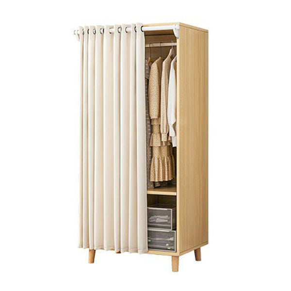 Bedroom Storage Cabinet with Clothes Rail Modern Cabinet with Wooden Legs 31"L x 16"W x 69"H Wood+Beige Clearhalo 'Armoires & Wardrobes' 'armoires_wardrobes' 'Bedroom Furniture' 'furn' 'furn_armoires_wardrobes' 'Furniture' 6321985
