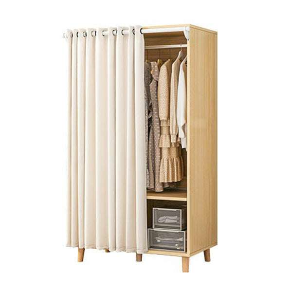 Bedroom Storage Cabinet with Clothes Rail Modern Cabinet with Wooden Legs 39"L x 16"W x 69"H Wood+Beige Clearhalo 'Armoires & Wardrobes' 'armoires_wardrobes' 'Bedroom Furniture' 'furn' 'furn_armoires_wardrobes' 'Furniture' 6321987