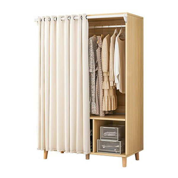 Bedroom Storage Cabinet with Clothes Rail Modern Cabinet with Wooden Legs 47"L x 12"W x 69"H Wood+Beige Clearhalo 'Armoires & Wardrobes' 'armoires_wardrobes' 'Bedroom Furniture' 'furn' 'furn_armoires_wardrobes' 'Furniture' 6321989