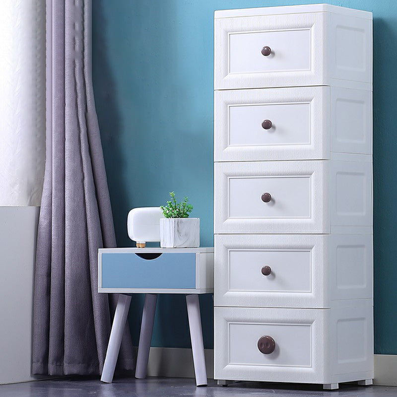 Plastic 5-drawer Storage Cabinet Modern Wardrobe Armoire with Legs 16"L x 12"W x 49"H White Clearhalo 'Armoires & Wardrobes' 'armoires_wardrobes' 'Bedroom Furniture' 'furn' 'furn_armoires_wardrobes' 'Furniture' 6322051