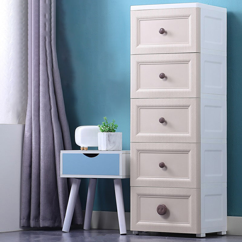 Plastic 5-drawer Storage Cabinet Modern Wardrobe Armoire with Legs 16"L x 12"W x 49"H Khaki Clearhalo 'Armoires & Wardrobes' 'armoires_wardrobes' 'Bedroom Furniture' 'furn' 'furn_armoires_wardrobes' 'Furniture' 6322053