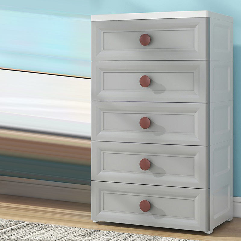 Plastic 5-drawer Storage Cabinet Modern Wardrobe Armoire with Legs 24"L x 16"W x 39"H Grey Clearhalo 'Armoires & Wardrobes' 'armoires_wardrobes' 'Bedroom Furniture' 'furn' 'furn_armoires_wardrobes' 'Furniture' 6322056