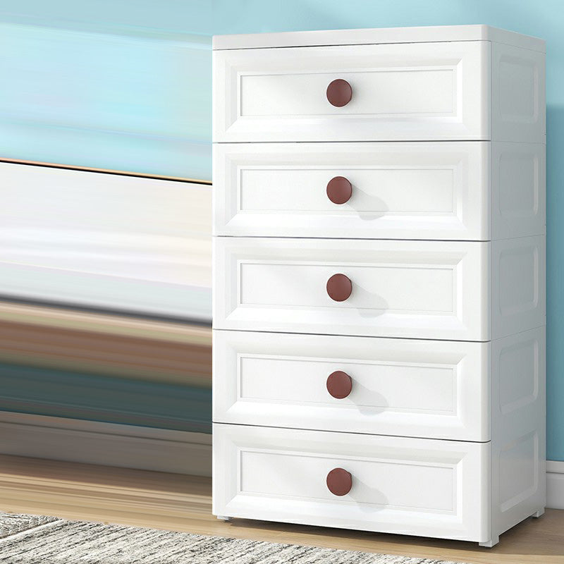 Plastic 5-drawer Storage Cabinet Modern Wardrobe Armoire with Legs 24"L x 16"W x 39"H White Clearhalo 'Armoires & Wardrobes' 'armoires_wardrobes' 'Bedroom Furniture' 'furn' 'furn_armoires_wardrobes' 'Furniture' 6322058