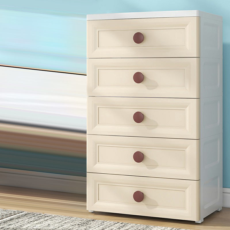 Plastic 5-drawer Storage Cabinet Modern Wardrobe Armoire with Legs 24"L x 16"W x 39"H Khaki Clearhalo 'Armoires & Wardrobes' 'armoires_wardrobes' 'Bedroom Furniture' 'furn' 'furn_armoires_wardrobes' 'Furniture' 6322060