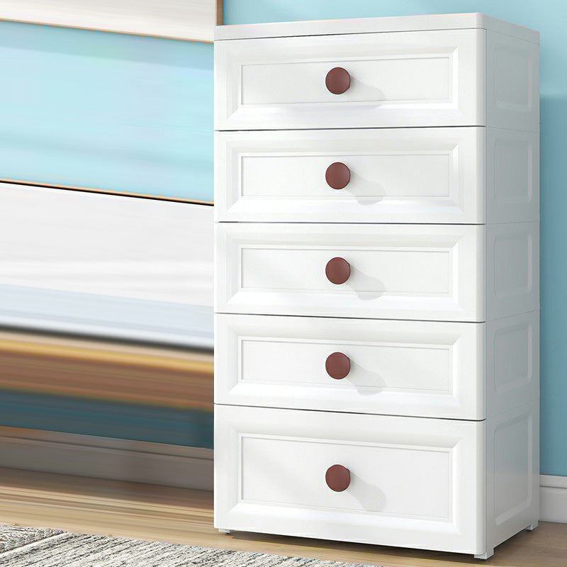 Plastic 5-drawer Storage Cabinet Modern Wardrobe Armoire with Legs 24"L x 16"W x 42"H White Clearhalo 'Armoires & Wardrobes' 'armoires_wardrobes' 'Bedroom Furniture' 'furn' 'furn_armoires_wardrobes' 'Furniture' 6322063