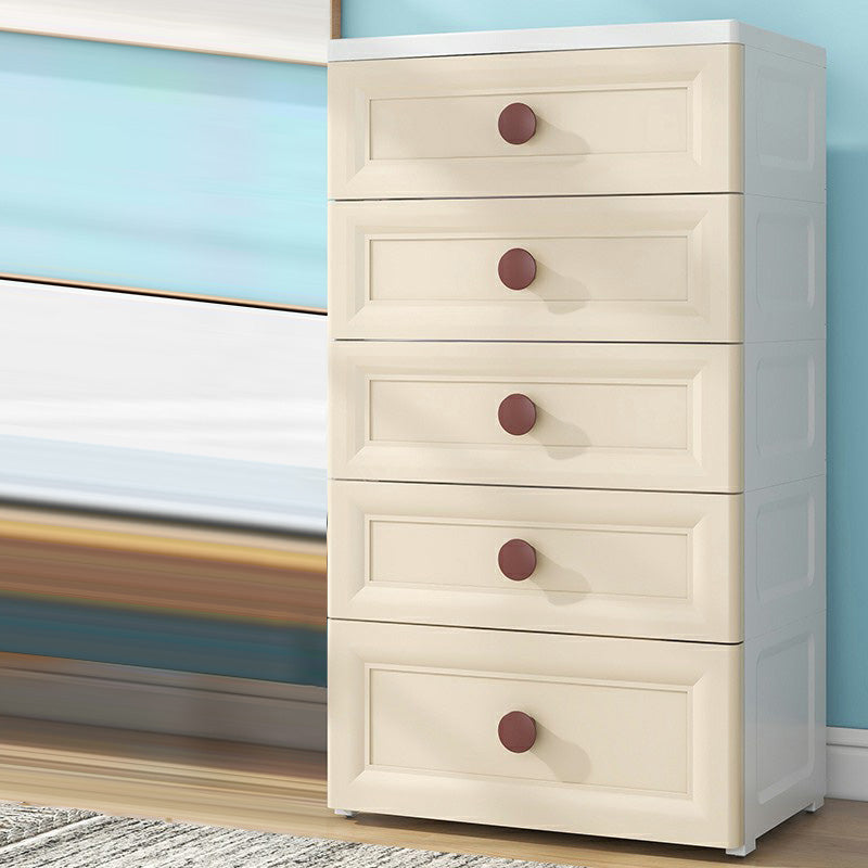 Plastic 5-drawer Storage Cabinet Modern Wardrobe Armoire with Legs 24"L x 16"W x 42"H Khaki Clearhalo 'Armoires & Wardrobes' 'armoires_wardrobes' 'Bedroom Furniture' 'furn' 'furn_armoires_wardrobes' 'Furniture' 6322066