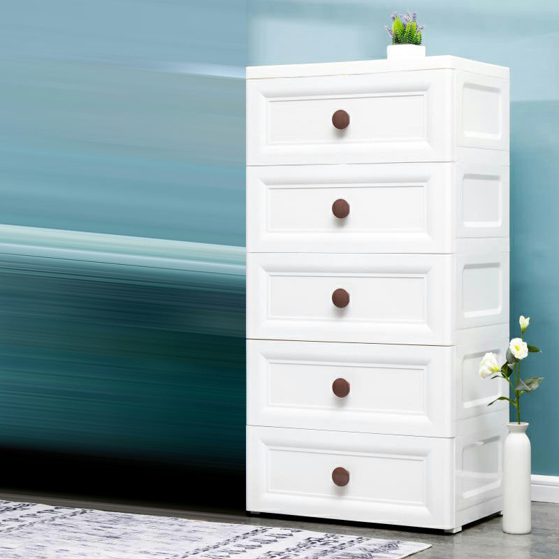 Plastic 5-drawer Storage Cabinet Modern Wardrobe Armoire with Legs 25.5"L x 18"W x 51"H White Clearhalo 'Armoires & Wardrobes' 'armoires_wardrobes' 'Bedroom Furniture' 'furn' 'furn_armoires_wardrobes' 'Furniture' 6322068