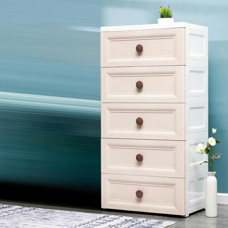 Plastic 5-drawer Storage Cabinet Modern Wardrobe Armoire with Legs 25.5"L x 18"W x 51"H Khaki Clearhalo 'Armoires & Wardrobes' 'armoires_wardrobes' 'Bedroom Furniture' 'furn' 'furn_armoires_wardrobes' 'Furniture' 6322069
