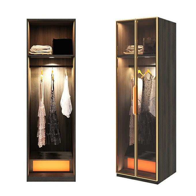 Modern Black Wardrobe for Home Mirrored Finish Cabinet with Glass Doors 24"L x 22"W x 79"H Armoires & Wardrobes Clearhalo 'Armoires & Wardrobes' 'armoires_wardrobes' 'Bedroom Furniture' 'furn' 'furn_armoires_wardrobes' 'Furniture' 6322077