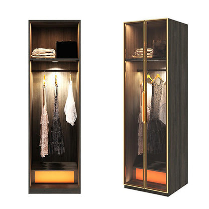 Modern Black Wardrobe for Home Mirrored Finish Cabinet with Glass Doors 24"L x 22"W x 79"H Armoires & Wardrobes Clearhalo 'Armoires & Wardrobes' 'armoires_wardrobes' 'Bedroom Furniture' 'furn' 'furn_armoires_wardrobes' 'Furniture' 6322077