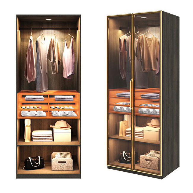 Modern Black Wardrobe for Home Mirrored Finish Cabinet with Glass Doors 31"L x 22"W x 79"H Armoires & Wardrobes Clearhalo 'Armoires & Wardrobes' 'armoires_wardrobes' 'Bedroom Furniture' 'furn' 'furn_armoires_wardrobes' 'Furniture' 6322078