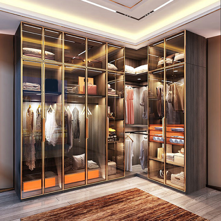 Modern Black Wardrobe for Home Mirrored Finish Cabinet with Glass Doors Clearhalo 'Armoires & Wardrobes' 'armoires_wardrobes' 'Bedroom Furniture' 'furn' 'furn_armoires_wardrobes' 'Furniture' 6322079