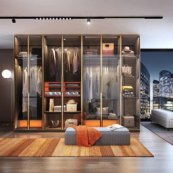 Modern Black Wardrobe for Home Mirrored Finish Cabinet with Glass Doors Clearhalo 'Armoires & Wardrobes' 'armoires_wardrobes' 'Bedroom Furniture' 'furn' 'furn_armoires_wardrobes' 'Furniture' 6322081