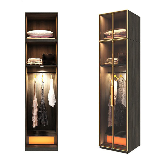 Modern Black Wardrobe for Home Mirrored Finish Cabinet with Glass Doors 24"L x 22"W x 79"H Armories & Top Cabinet Clearhalo 'Armoires & Wardrobes' 'armoires_wardrobes' 'Bedroom Furniture' 'furn' 'furn_armoires_wardrobes' 'Furniture' 6322082