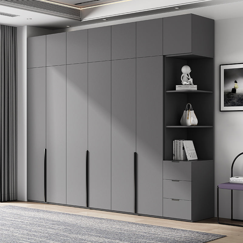 Contemporary Grey Storage Cabinet with Garment Rod Hinged Door Cabinet for Bedroom Clearhalo 'Armoires & Wardrobes' 'armoires_wardrobes' 'Bedroom Furniture' 'furn' 'furn_armoires_wardrobes' 'Furniture' 6322271