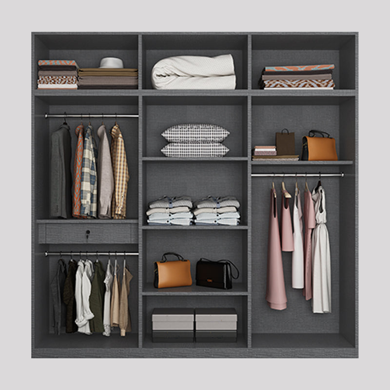 Contemporary Grey Storage Cabinet with Garment Rod Hinged Door Cabinet for Bedroom Clearhalo 'Armoires & Wardrobes' 'armoires_wardrobes' 'Bedroom Furniture' 'furn' 'furn_armoires_wardrobes' 'Furniture' 6322282